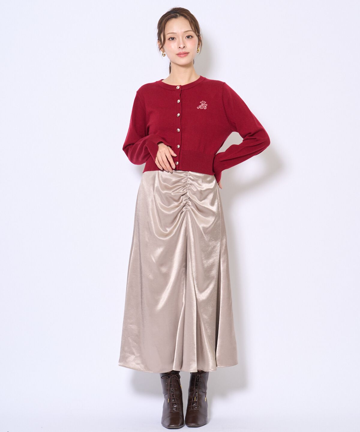 アンドクチュール「刺繍クルーネック長袖カーディガン」|カーディガン|