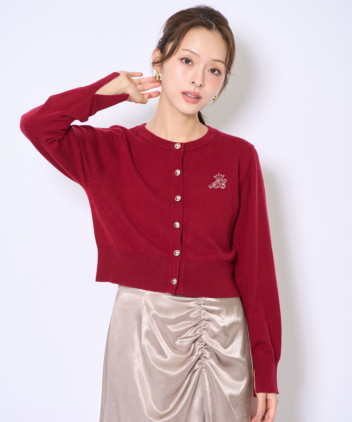 アンドクチュール「刺繍クルーネック長袖カーディガン」|カーディガン|