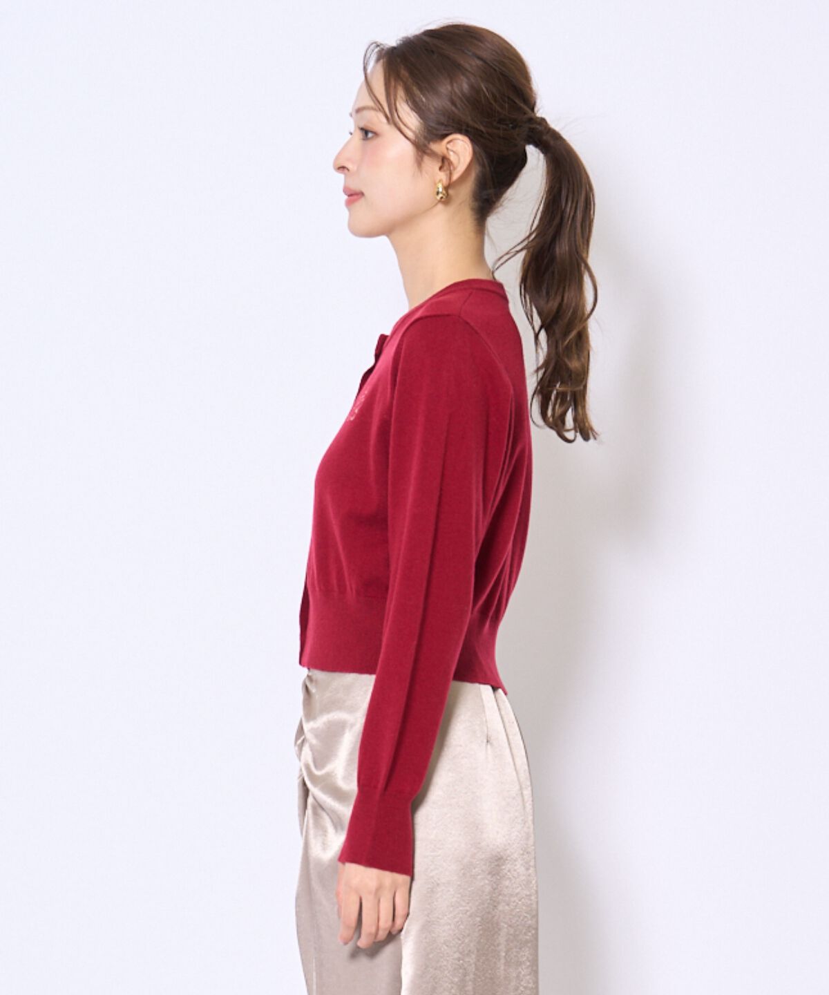 アンドクチュール「刺繍クルーネック長袖カーディガン」|カーディガン|