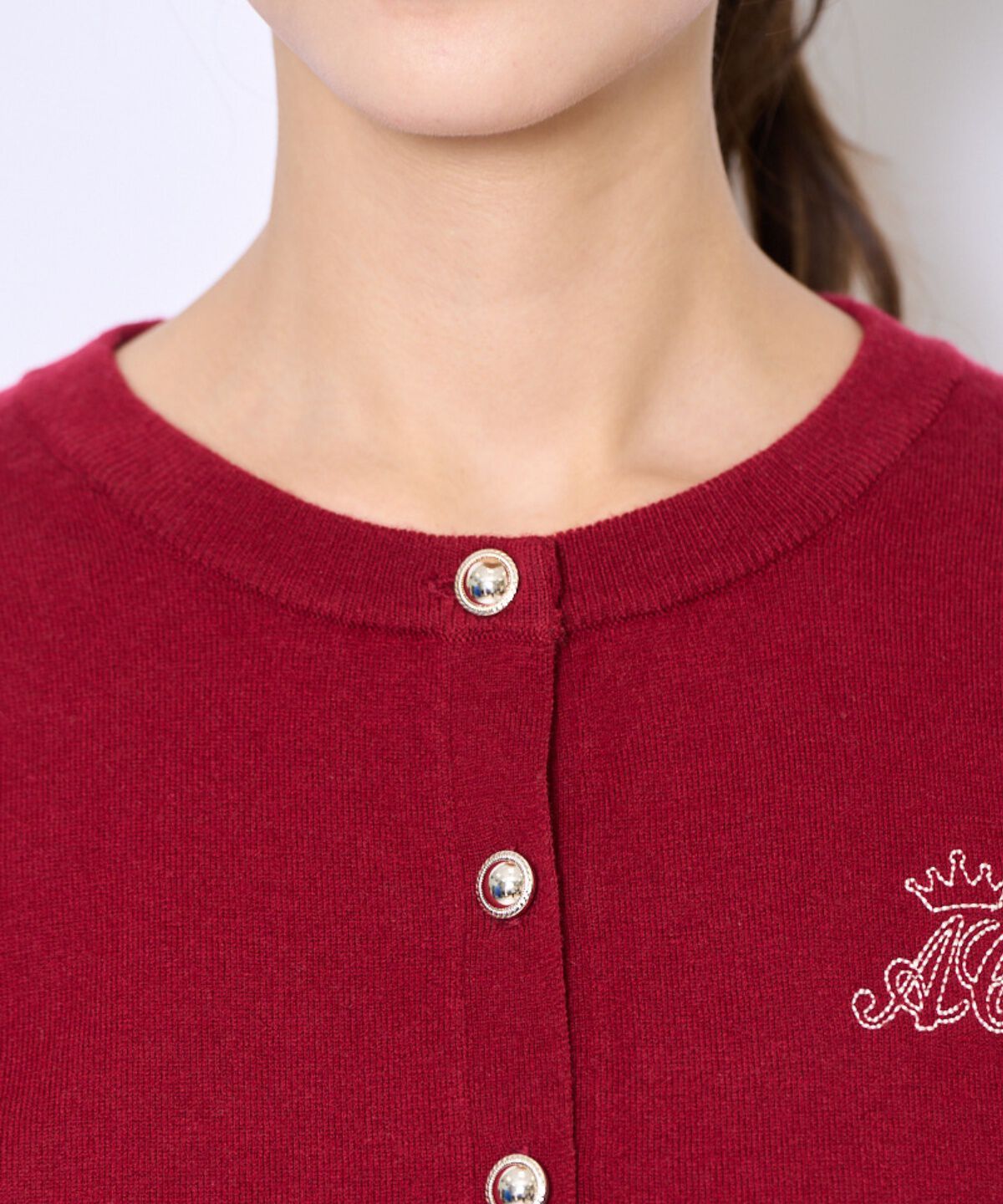 アンドクチュール「刺繍クルーネック長袖カーディガン」|カーディガン|