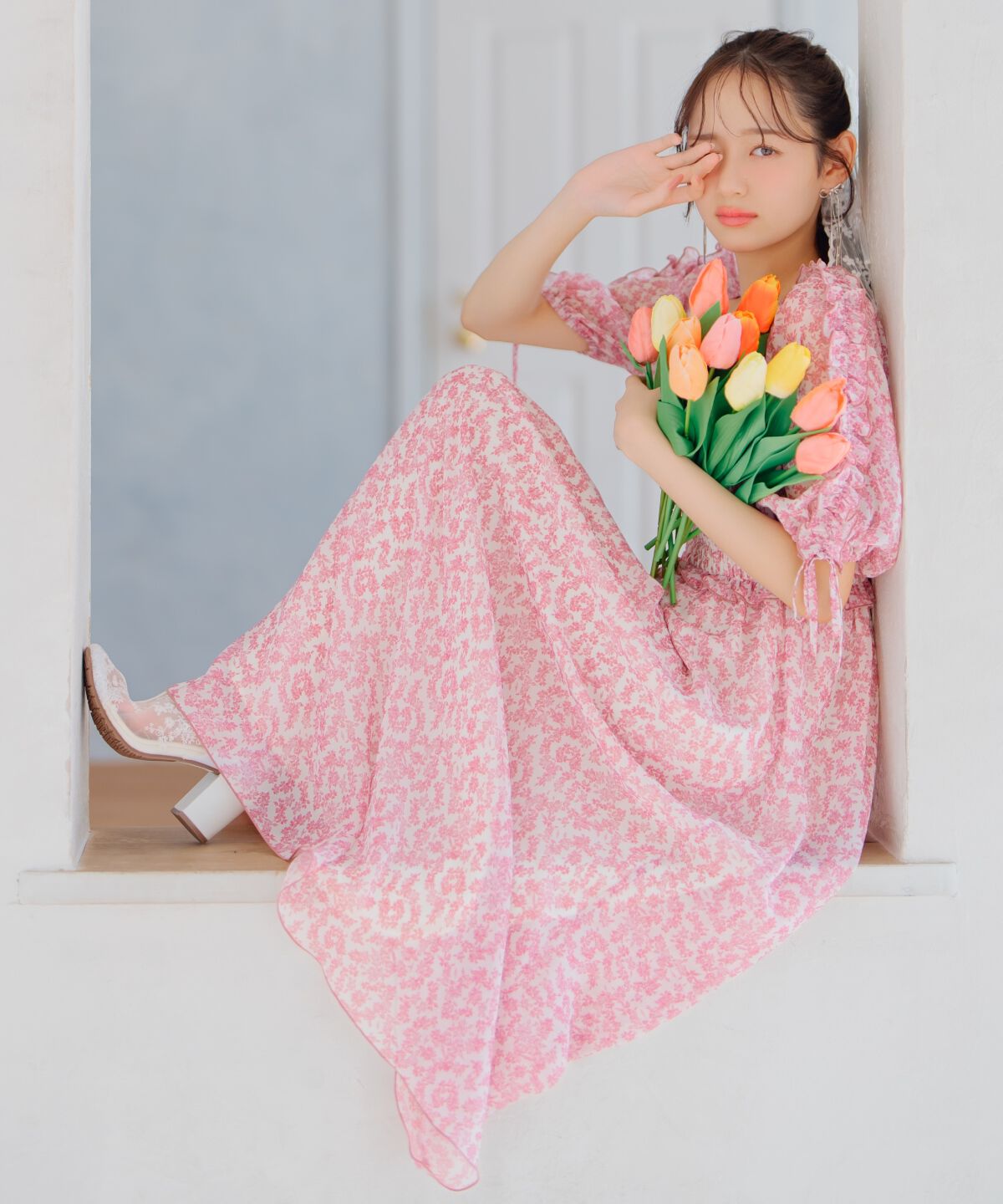 WILLSELECTION「ミニフラワーシャーリングワンピース」|ワンピース|白系花柄