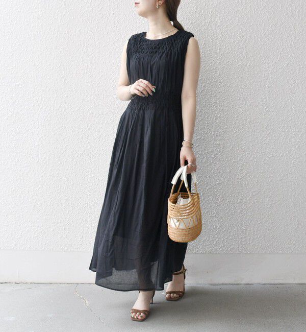 SHIPS any「【WEB限定】SHIPS any: ハンドスモッキング  コットン フレア ノースリーブ ワンピース」|ワンピース|