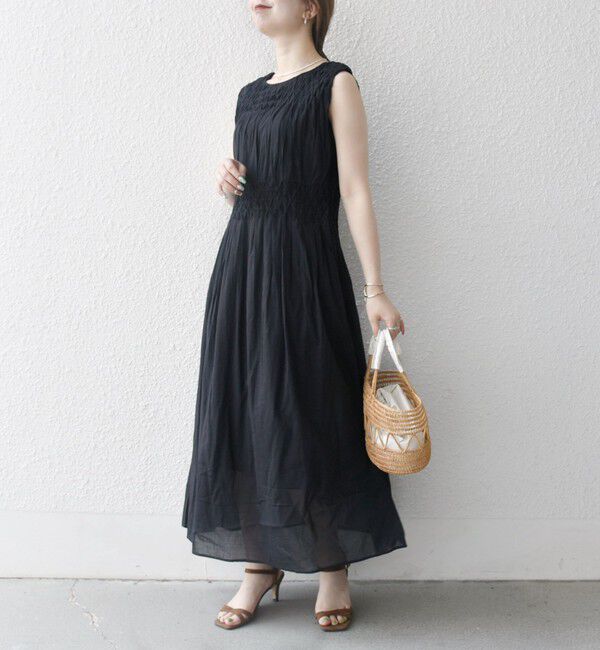 SHIPS any「【WEB限定】SHIPS any: ハンドスモッキング  コットン フレア ノースリーブ ワンピース」|ワンピース|