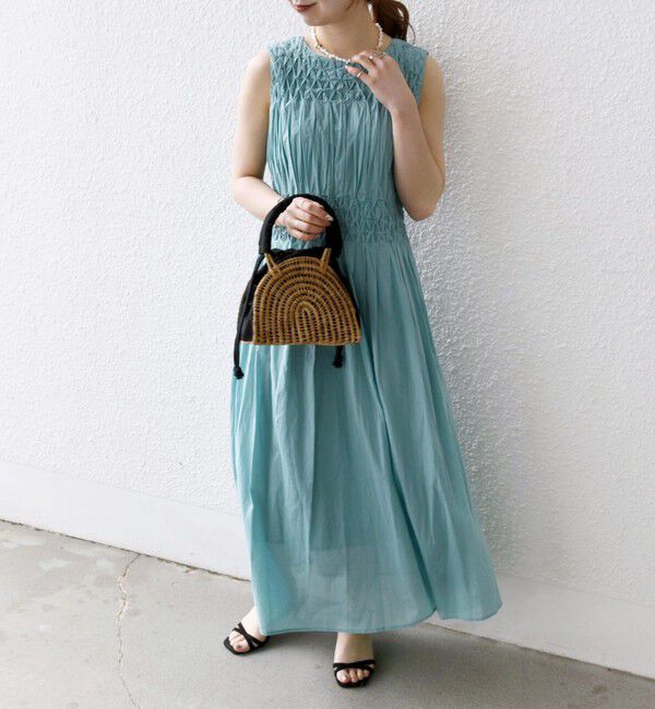 SHIPS any「【WEB限定】SHIPS any: ハンドスモッキング  コットン フレア ノースリーブ ワンピース」|ワンピース|