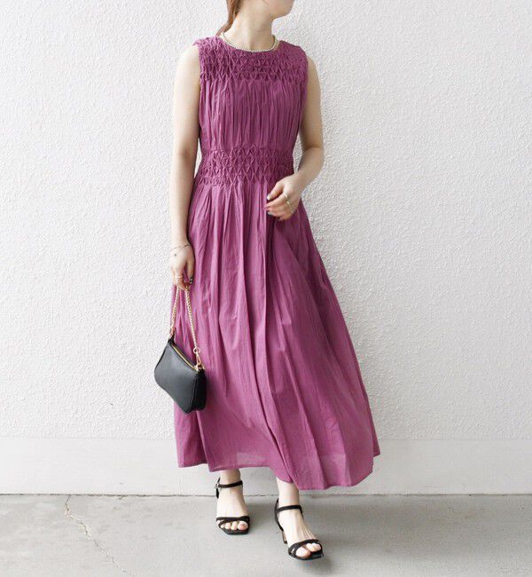 SHIPS any「【WEB限定】SHIPS any: ハンドスモッキング  コットン フレア ノースリーブ ワンピース」|ワンピース|