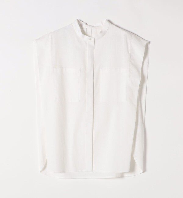 SHIPS any「SHIPS any:〈洗濯機可能〉リネン コットン バンドカラー フレンチスリーブ ポケット シャツ」|シャツ・ブラウス|