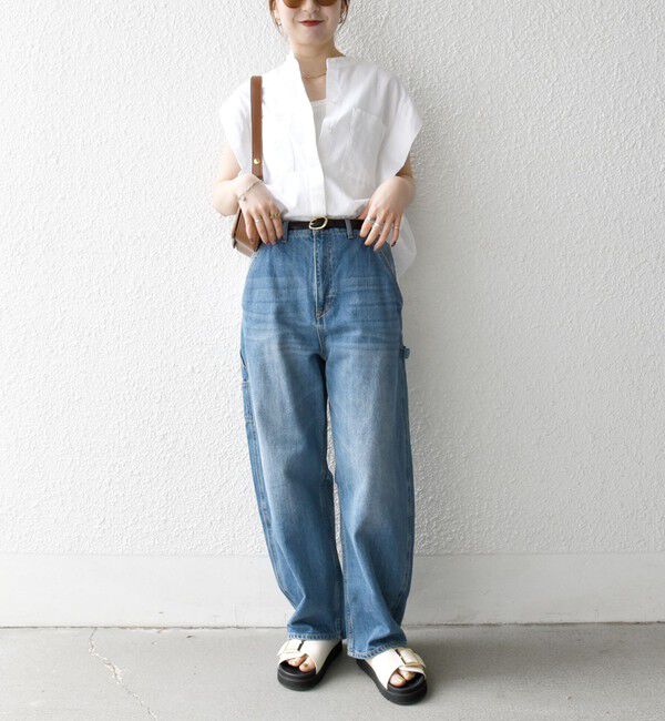 SHIPS any「SHIPS any:〈洗濯機可能〉リネン コットン バンドカラー フレンチスリーブ ポケット シャツ」|シャツ・ブラウス|