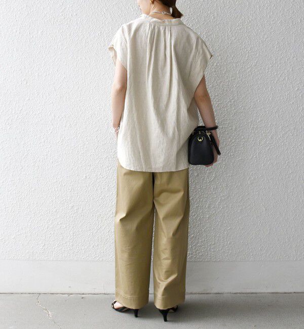 SHIPS any「SHIPS any:〈洗濯機可能〉リネン コットン バンドカラー フレンチスリーブ ポケット シャツ」|シャツ・ブラウス|