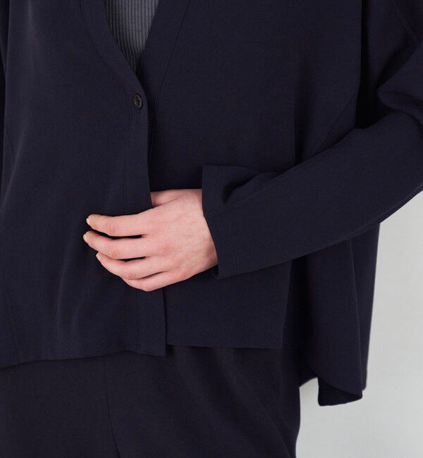 DES PRES「ジャージーライクジョーゼット カラーレスジャケット」|ノーカラージャケット|