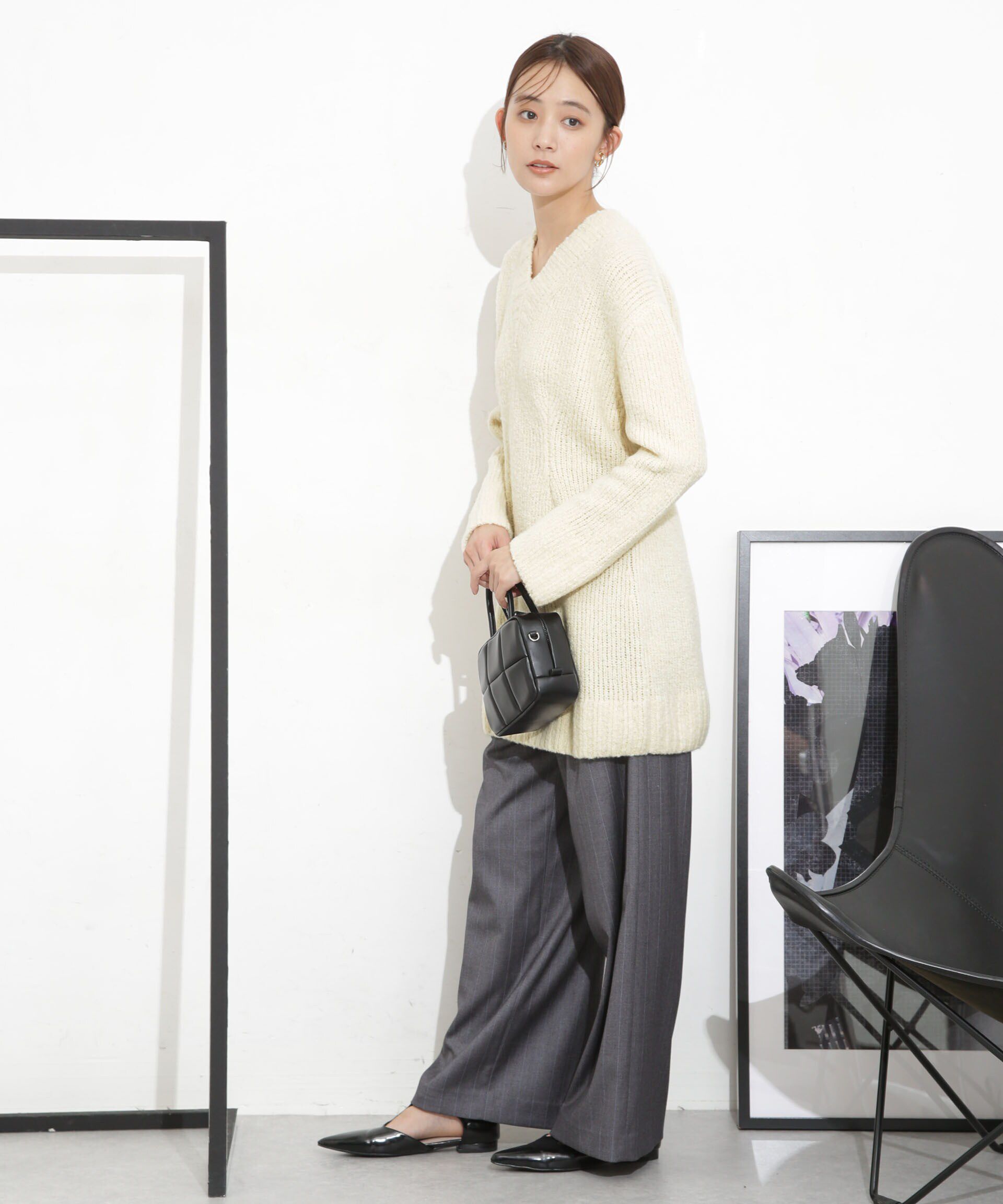 nano･universe「Vネックラメミックスロングニット」|ニット・セーター|