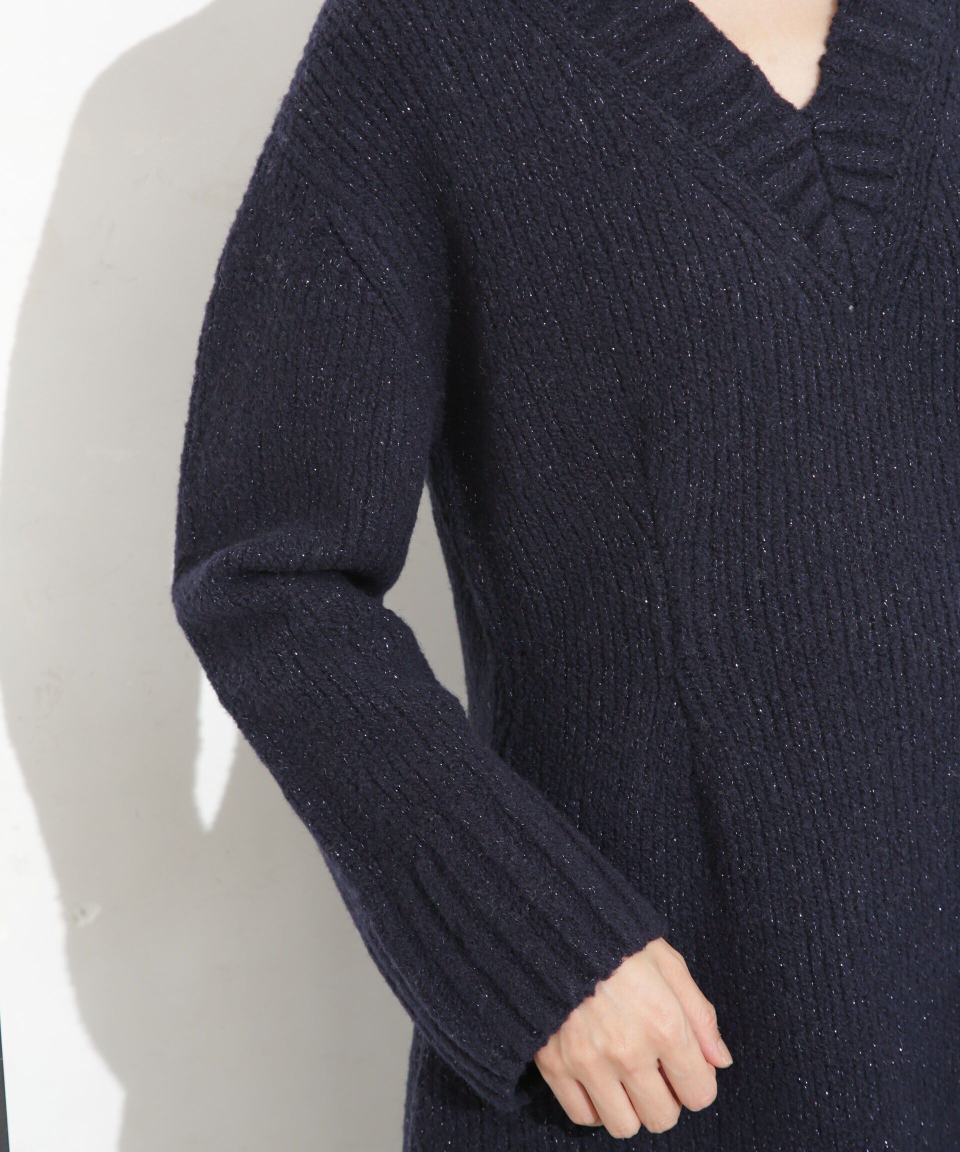 nano･universe「Vネックラメミックスロングニット」|ニット・セーター|