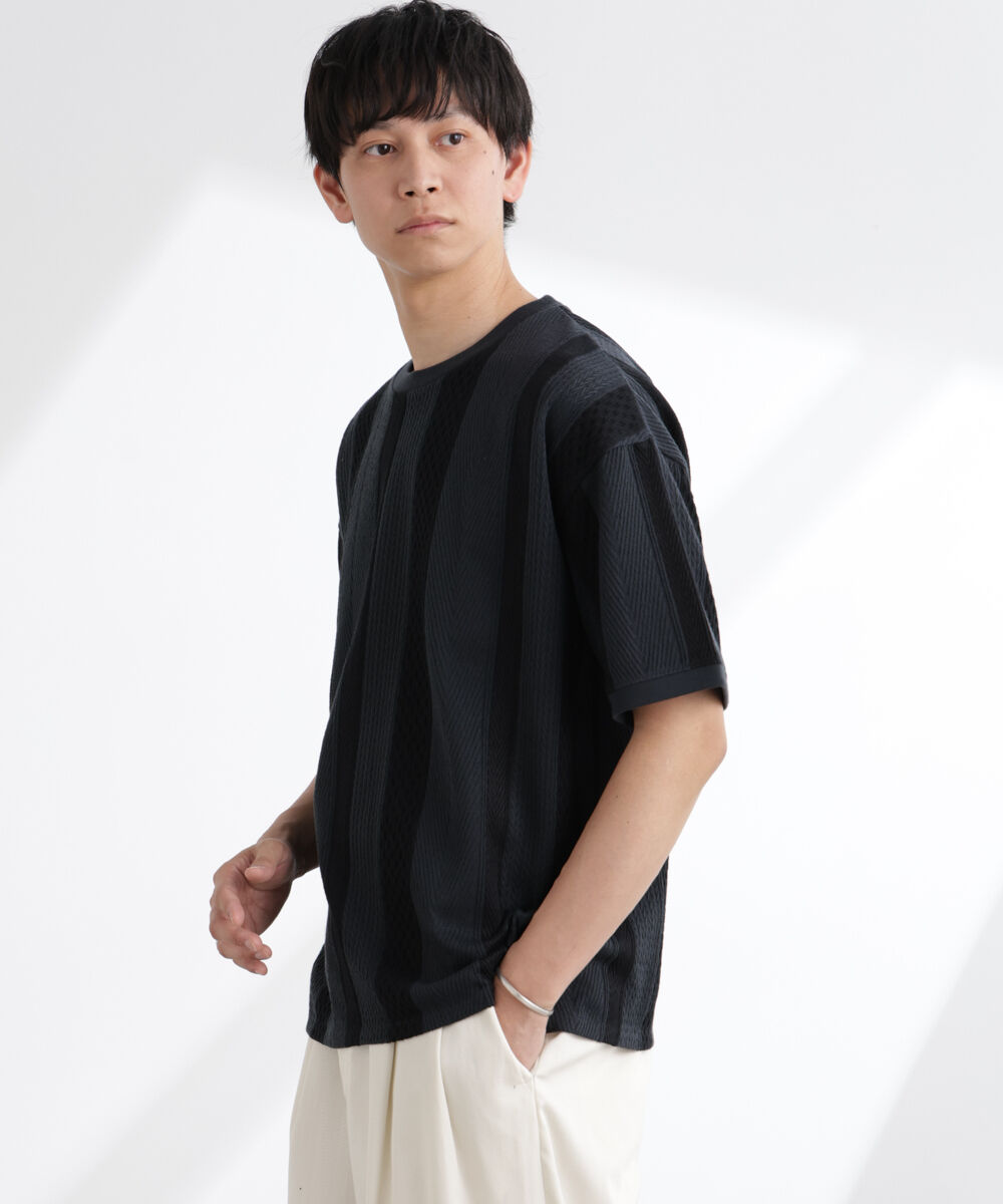 nano･universe「ストライプジャガードTシャツ 半袖」|Tシャツ・カットソー|