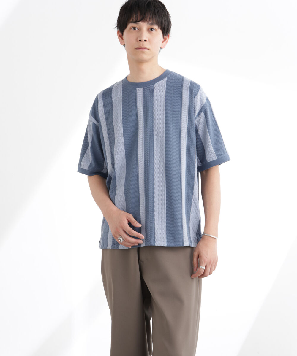 nano･universe「ストライプジャガードTシャツ 半袖」|Tシャツ・カットソー|ブルーグレー5