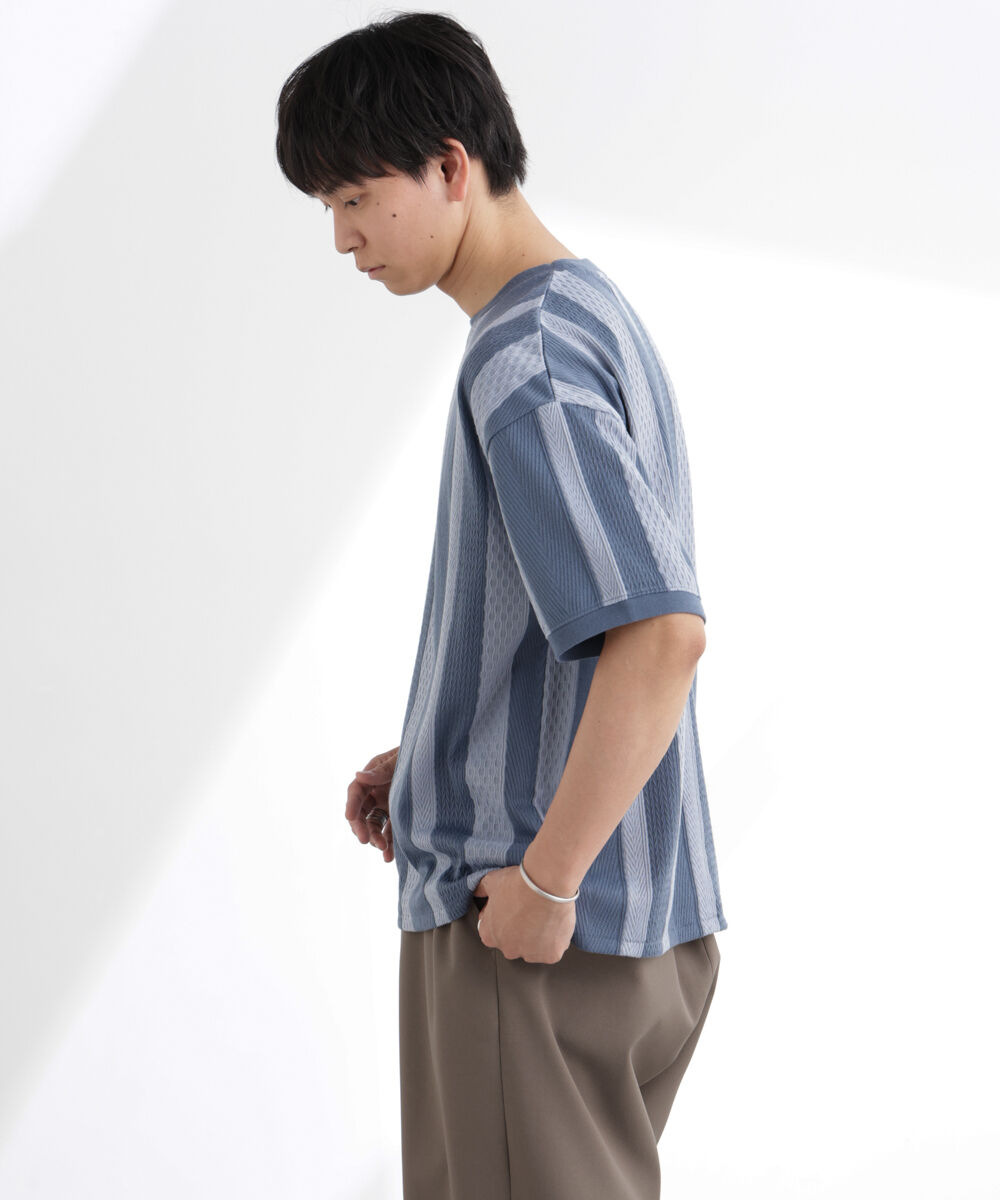 nano･universe「ストライプジャガードTシャツ 半袖」|Tシャツ・カットソー|