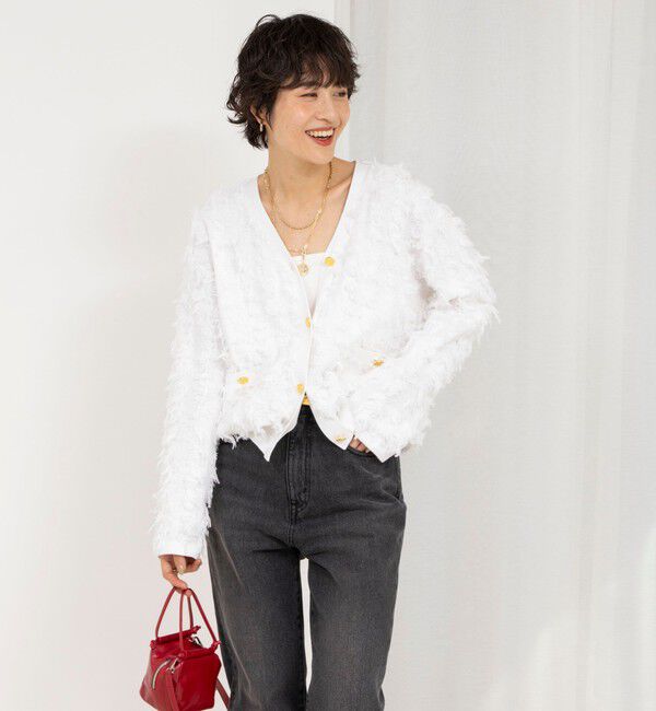 Rie Miller「《手洗い可能》カットジャガード金ボタンカーディガン」|カーディガン|