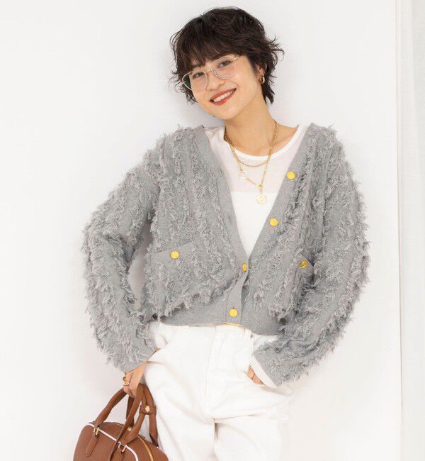 Rie Miller「《手洗い可能》カットジャガード金ボタンカーディガン」|カーディガン|
