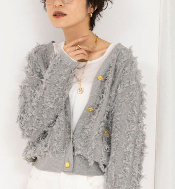 Rie Miller「《手洗い可能》カットジャガード金ボタンカーディガン」|カーディガン|