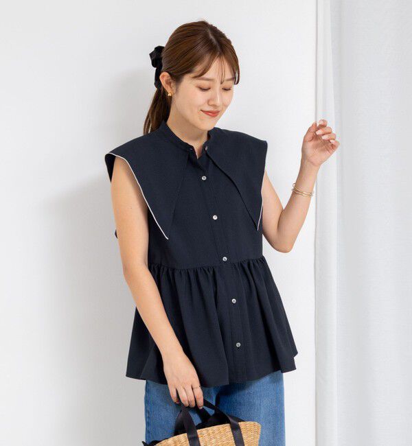 NOLLEY'S「ビッグカラーノースリーブブラウス」|シャツ・ブラウス|