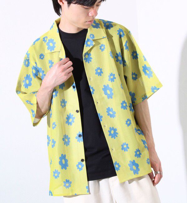 GLOSTER「【GLOSTER/グロスター】フラワーメッシュシャツ ショートスリーブ オープンカラー 開襟シャツ」|シャツ・ブラウス|