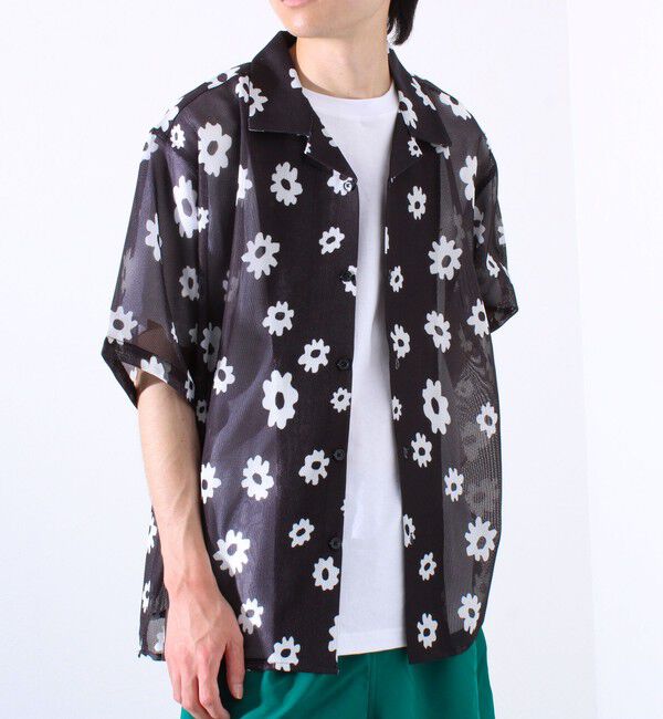 GLOSTER「【GLOSTER/グロスター】フラワーメッシュシャツ ショートスリーブ オープンカラー 開襟シャツ」|シャツ・ブラウス|