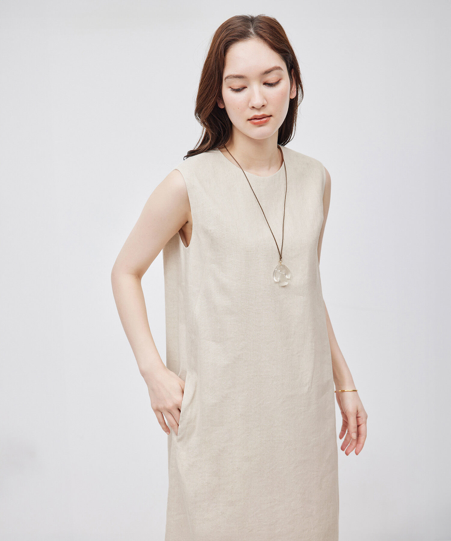ROPE「麻混ノースリーブワンピース」|ワンピース|ベージュ(27)