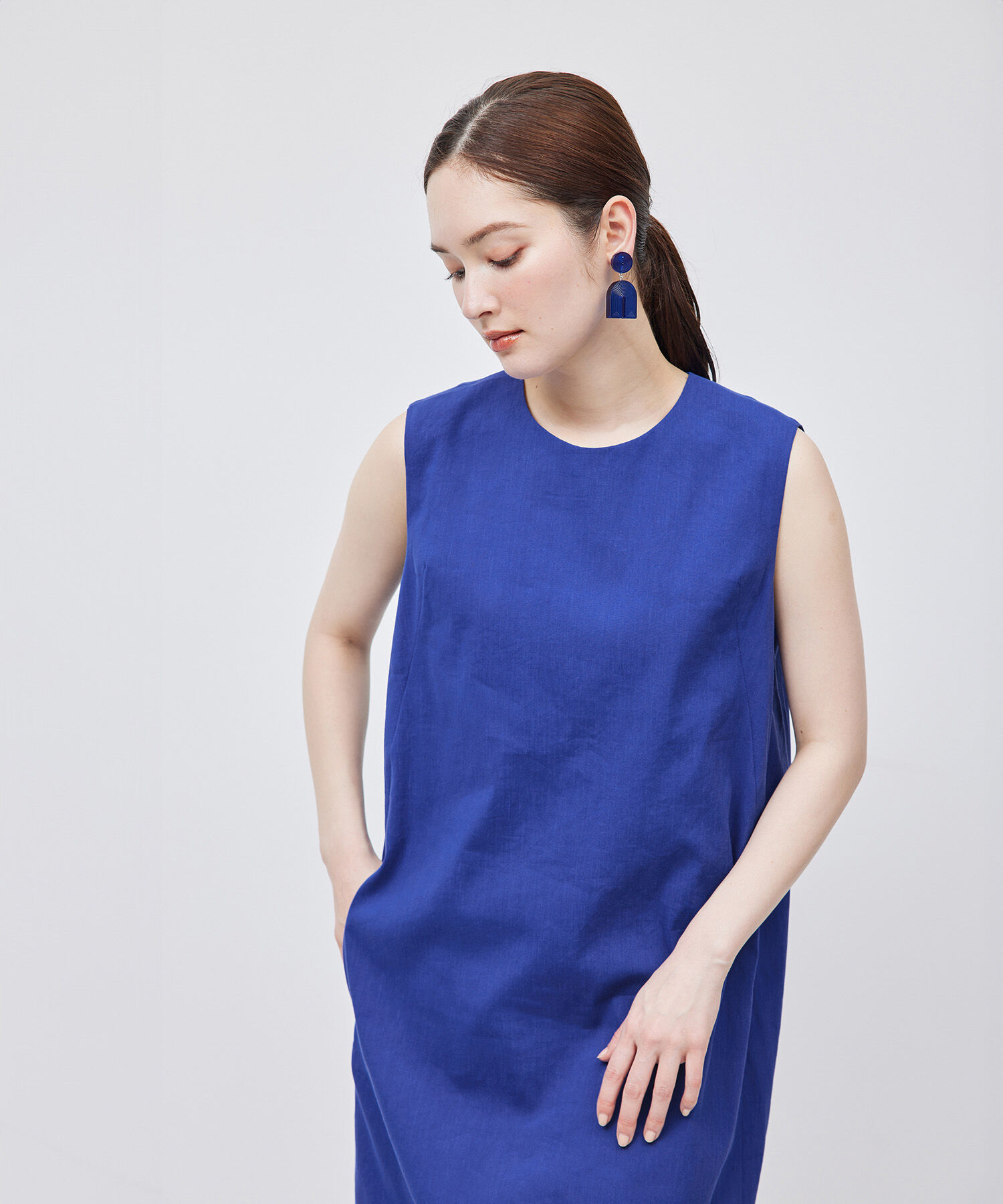 ROPE「麻混ノースリーブワンピース」|ワンピース|ブルー系(45)