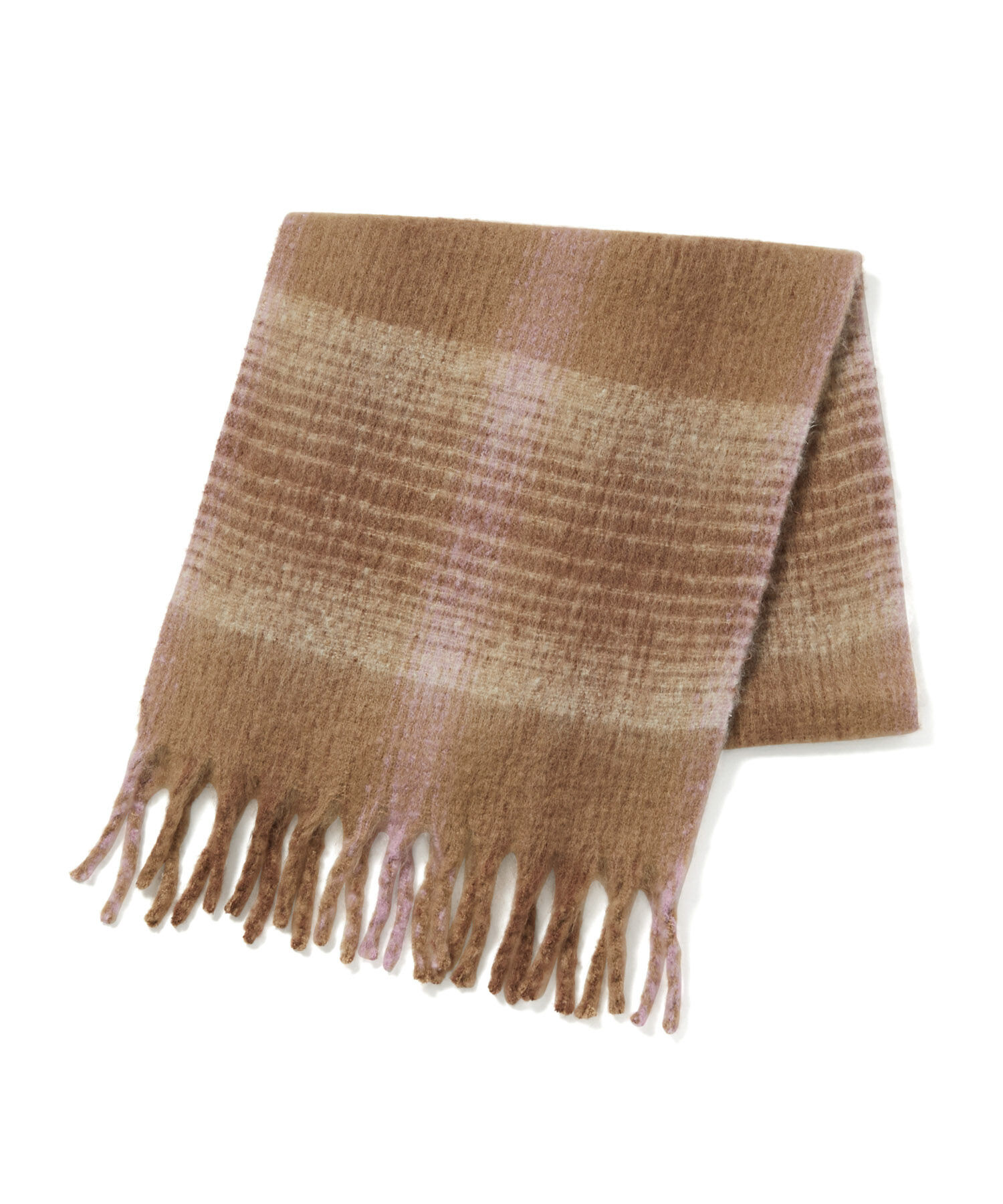 ROPE PICNIC PASSAGE「【WEB限定カラー:ブラウン】リサイクルヤーンチェックバルキーフリンジストール」|ストール|