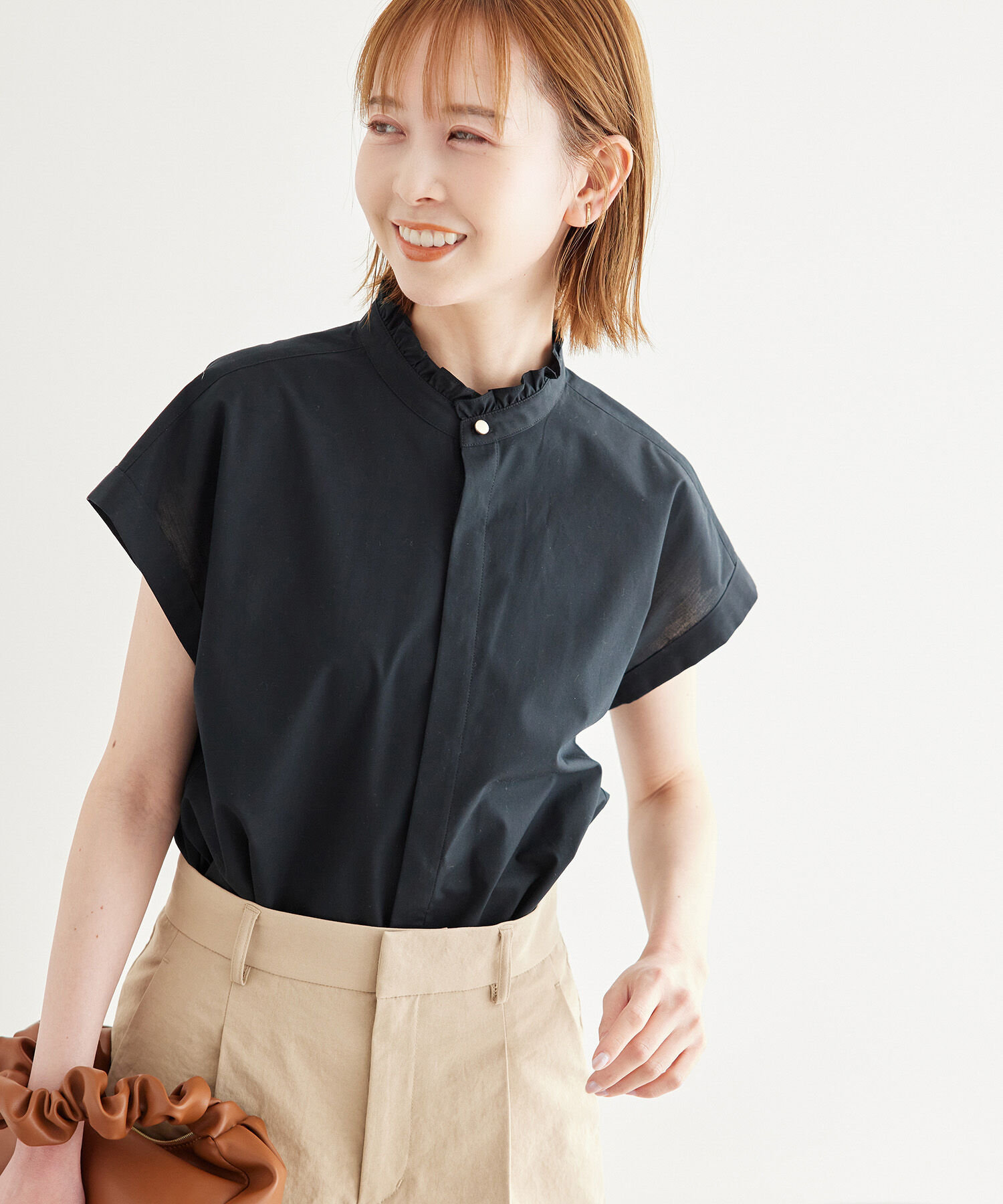 Rope&rsquo;Picnic「新色追加/フリルバンドシャツ」|シャツ・ブラウス|ブラック(01)