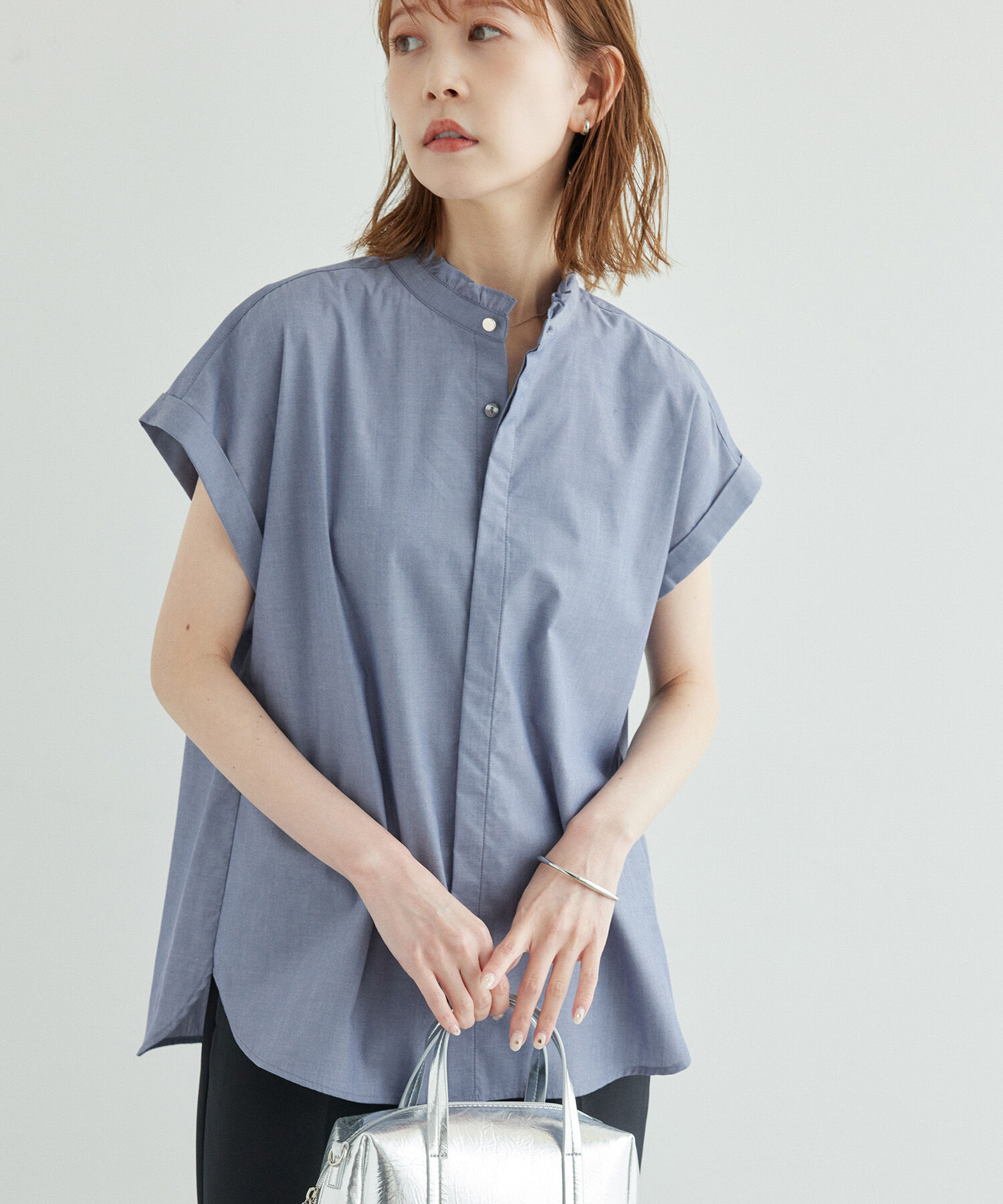 Rope&rsquo;Picnic「新色追加/フリルバンドシャツ」|シャツ・ブラウス|ネイビー(40)