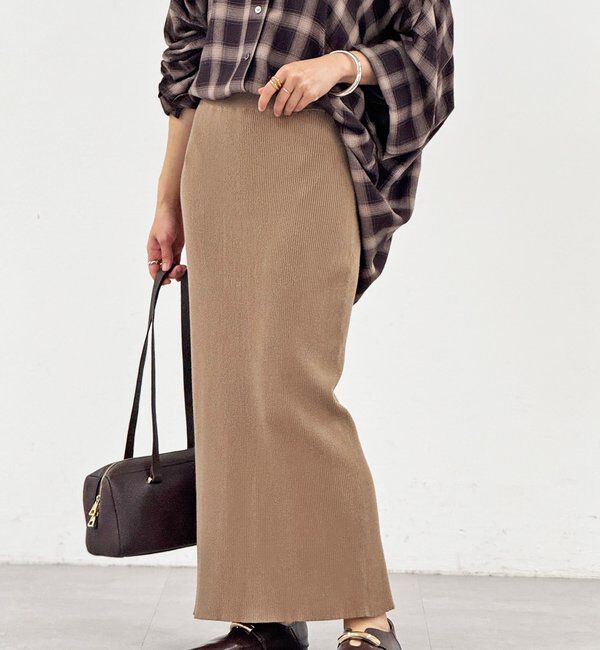  「予約【新色追加/マイナス3kg/レビュー高評価☆】リブタイトスカート」|スカート|モカ