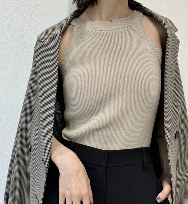  「【インナー/トップス◎】アメスリニットタンク」|キャミソール|ベージュ