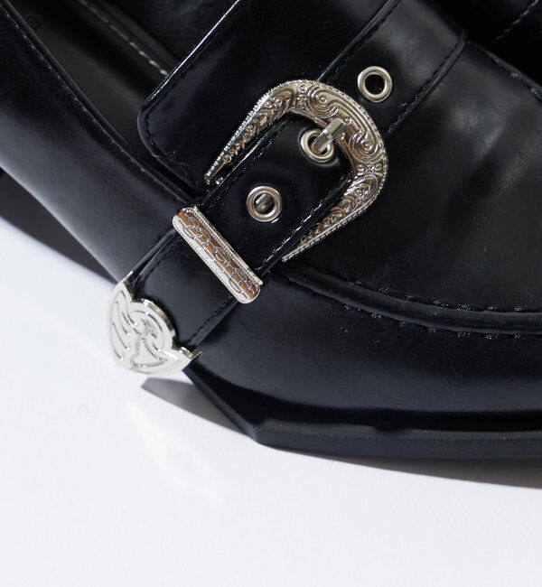  「【HiNT/ヒント】ベルト付きポイントテッドトゥーローファー」|ロングブーツ|