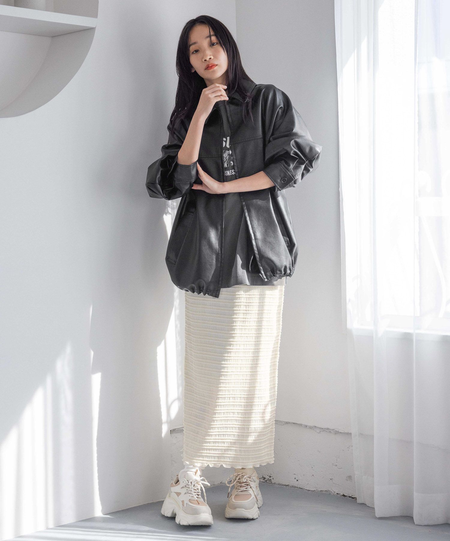 LOWRYS FARM「レザードロストＺＩＰブルゾン」|ブルゾン・スタジャン|BLK