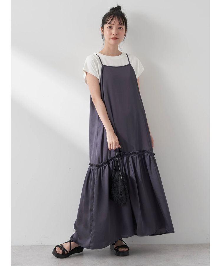 earth music&ecology「サテンティアードキャミワンピース」|ワンピース|Charcoal Gray
