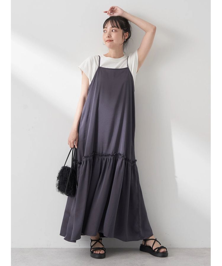 earth music&ecology「サテンティアードキャミワンピース」|ワンピース|