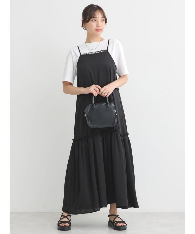 earth music&ecology「サテンティアードキャミワンピース」|ワンピース|Black