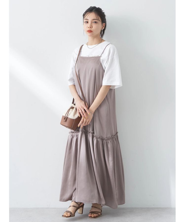 earth music&ecology「サテンティアードキャミワンピース」|ワンピース|Beige