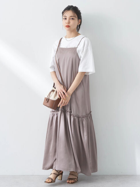 earth music&ecology「サテンティアードキャミワンピース」|ワンピース|