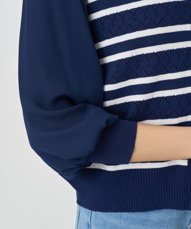 earth music&ecology「透かし編みボーダーカーディガン」|カーディガン|