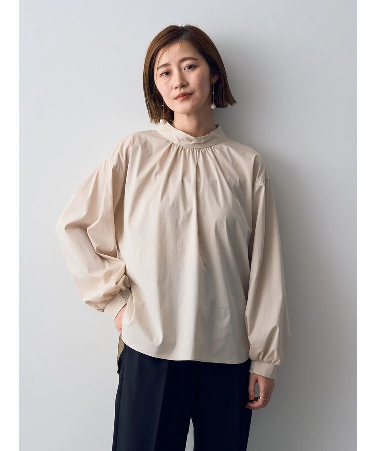 YECCA VECCA「スタンドカラーギャザーブラウス」|シャツ・ブラウス|