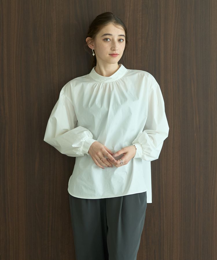YECCA VECCA「スタンドカラーギャザーブラウス」|シャツ・ブラウス|
