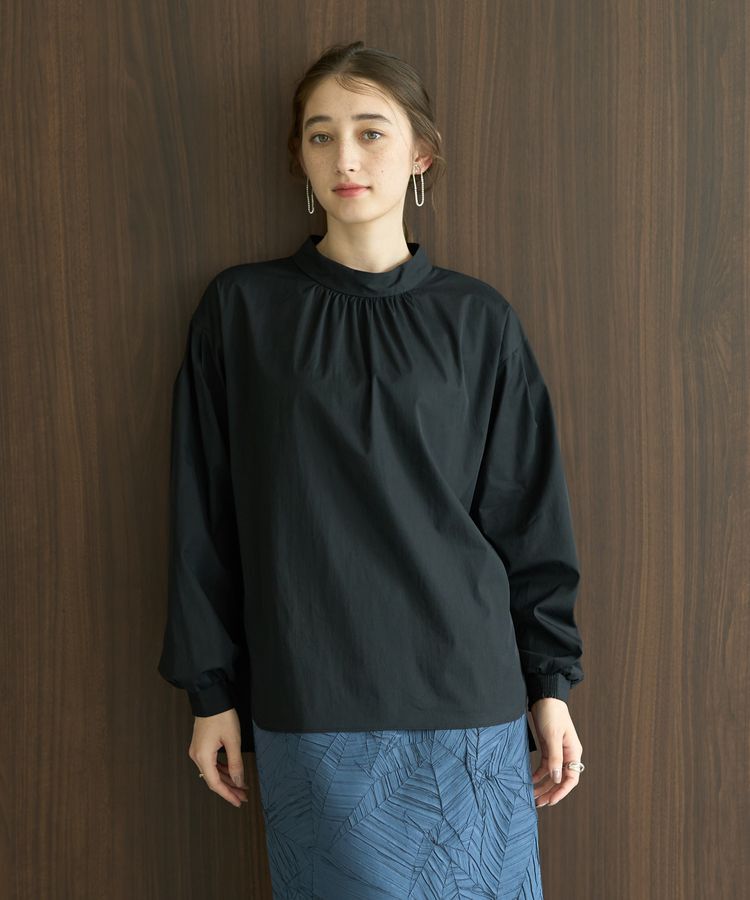 YECCA VECCA「スタンドカラーギャザーブラウス」|シャツ・ブラウス|Black