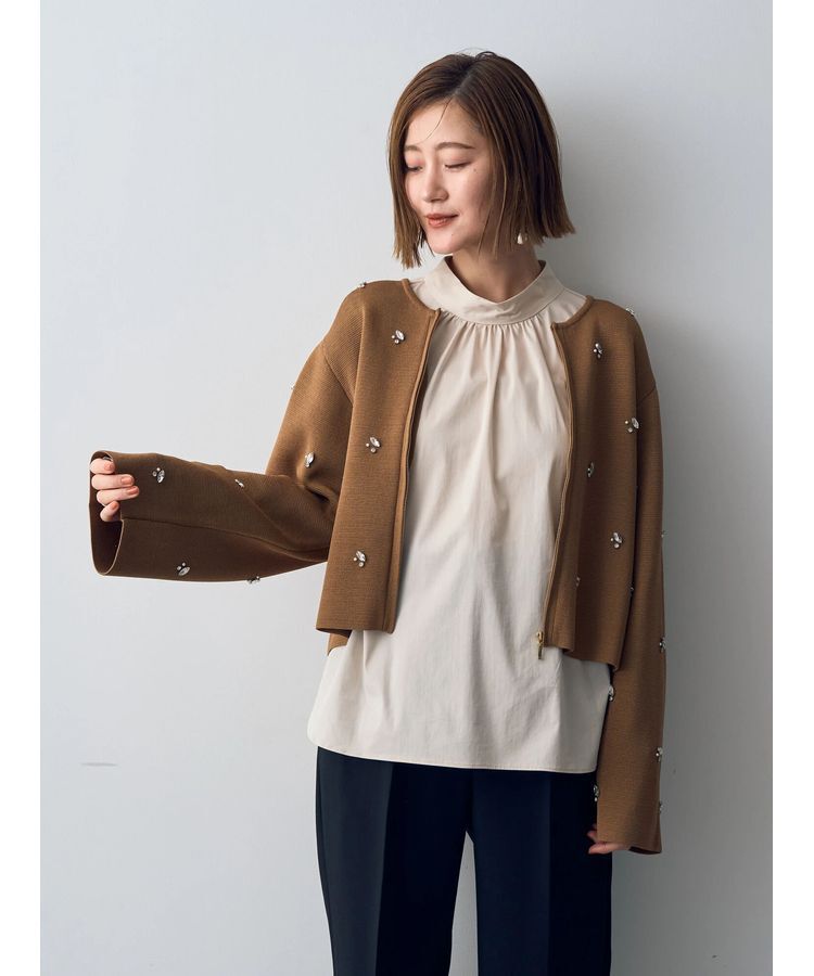 YECCA VECCA「スタンドカラーギャザーブラウス」|シャツ・ブラウス|