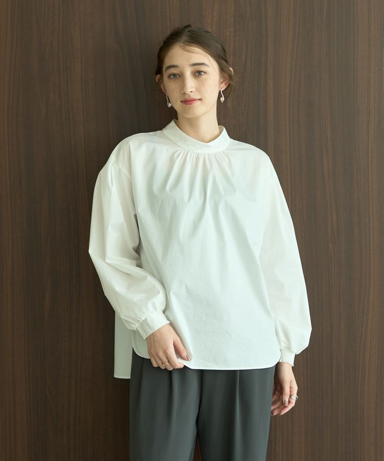 YECCA VECCA「スタンドカラーギャザーブラウス」|シャツ・ブラウス|