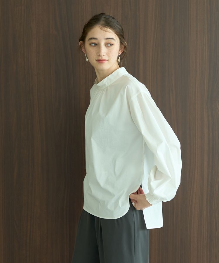 YECCA VECCA「スタンドカラーギャザーブラウス」|シャツ・ブラウス|