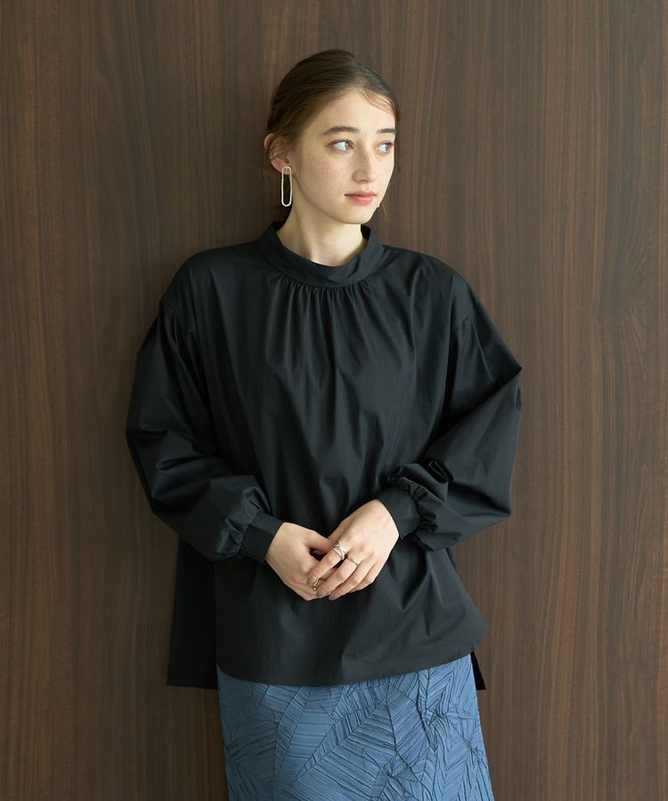 YECCA VECCA「スタンドカラーギャザーブラウス」|シャツ・ブラウス|