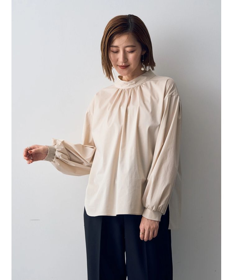 YECCA VECCA「スタンドカラーギャザーブラウス」|シャツ・ブラウス|