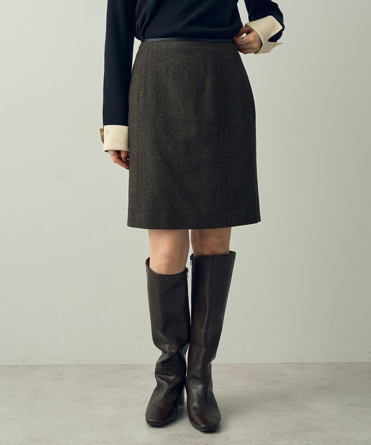 YECCA VECCA「ツイードパイピングスカート」|タイト|ブラウン