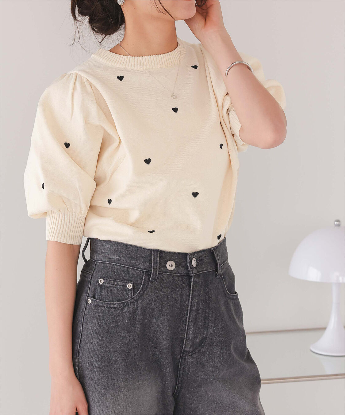 titivate「ハート柄ボリュームスリーブプルオーバー」|Tシャツ・カットソー|