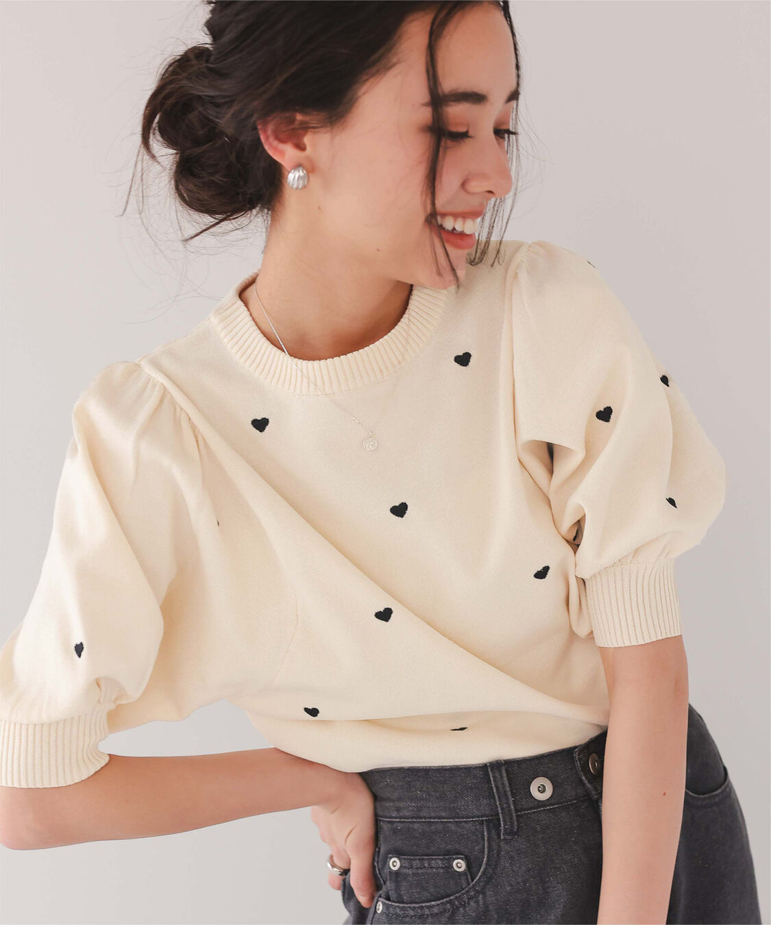 titivate「ハート柄ボリュームスリーブプルオーバー」|Tシャツ・カットソー|